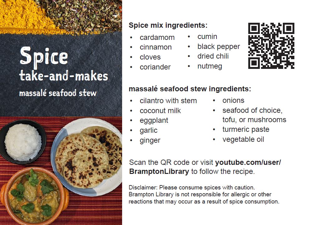 November Recipe card for Massale seafood stew