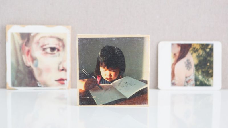 3 examples of image transfers onto blocks of wood